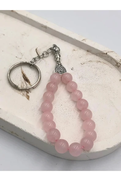 Tasarım Pembe Kuvars (SEVGİ - ŞEFKAT) Taşı Doğaltaş Tesbih Anahtarlık