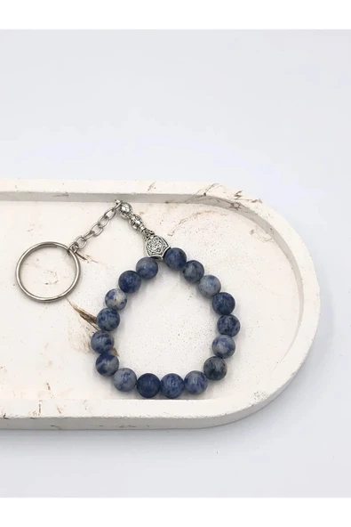 Tasarım Sodalit (SEZGİ) Taşı Doğaltaş Tesbih Anahtarlık - Resim 3