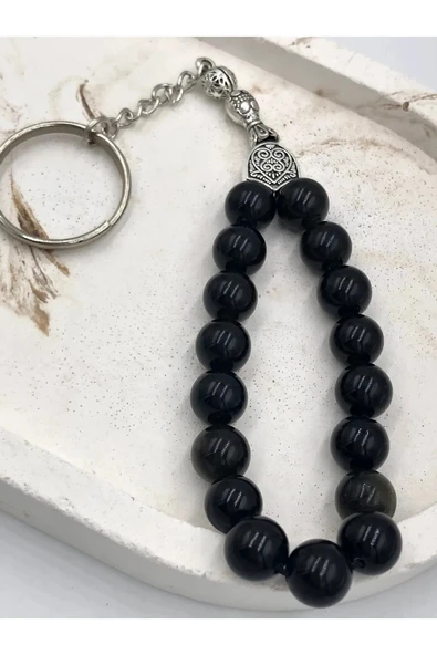 Tasarım Golden Obsidyen (SAKİNLİK) Taşı Doğaltaş Tesbih Anahtarlık