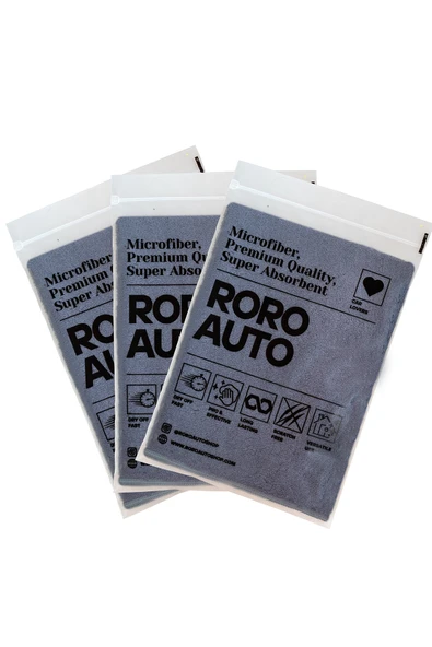 Roro Auto Fuji 3'lü Mikrofiber Araç Kurulama Seti 40x40 Gri