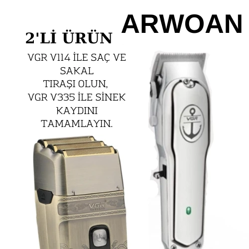 ARWOAN 2'Lİ KOMBO V114+V335 TIRAŞ MAKİNELERİ SİNEK KAYDI TRAŞ SAÇ SAKAL TRAŞI - 2