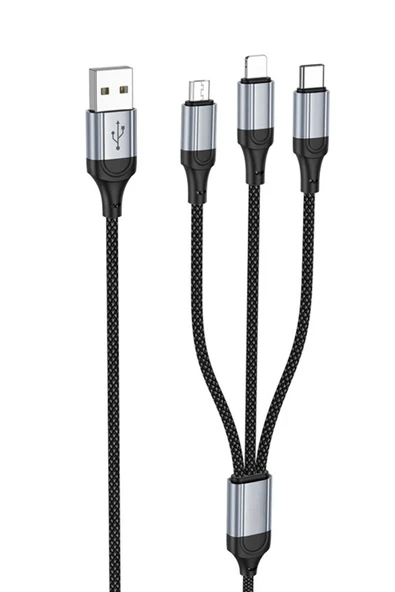 3in1 Type-C Şarj Kablosu USB'den Type-C/Lightning/Micro 1 Metre USB Kablo iPhone Samsung Huawei Xiaomi X102 Telefon Tabl