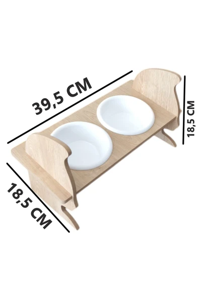 Ayarlanabilir Ahşap 2 Plastik Taslı Kedi Ve Köpek Mama Ve Su Kabı BEYAZ - Resim 7