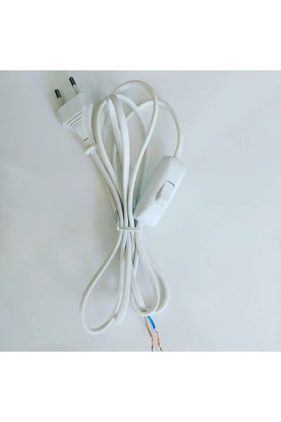 Düğmeli Abajur Kablosu 2m Fişli Beyaz