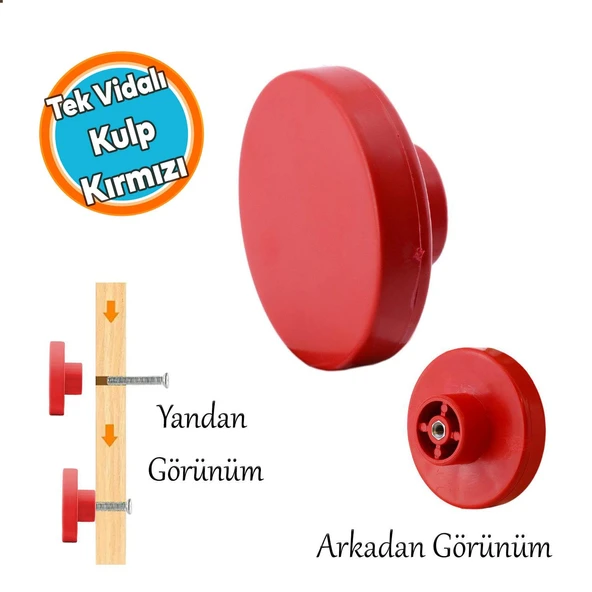 Yuvarlak Düz Kırmızı Renk Oda Mobilya Mutfak Dolabı Kapak Kulpu Plastik Çekmece Kulbu 1 ADET