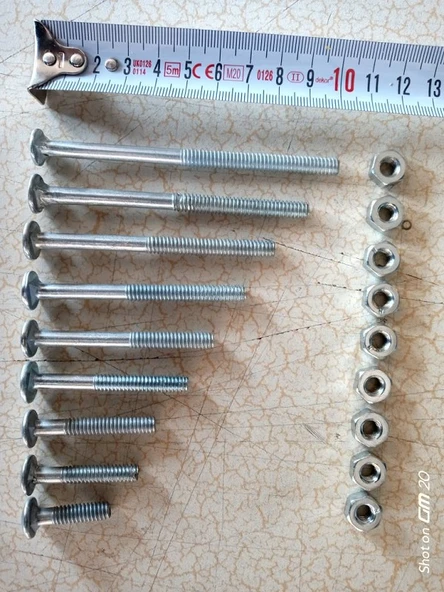 10 Adet YB6x60 (6mmx60mm Yuvarlak Baş) Cıvata + Somun