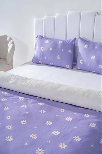 Rivaİstanbul Mor Papatyalı Tek Kişilik Nevresim Takımı Pamuklu - Resim 3