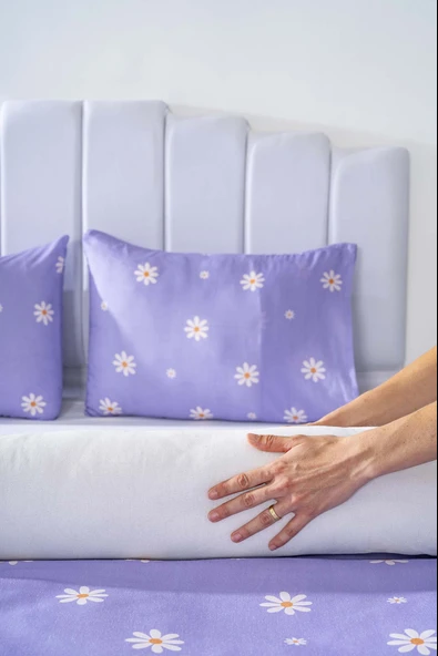 Rivaİstanbul Mor Papatyalı Tek Kişilik Nevresim Takımı Pamuklu - Resim 5