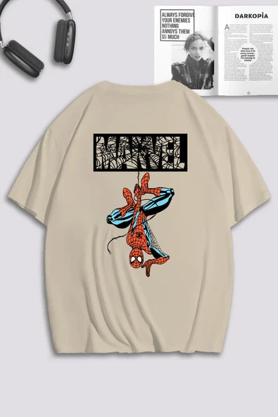 macklin Unisex Kadın Erkek Marvel Spiderman Ön Arka Baskılı Özel Tasarım Oversize T-shirt