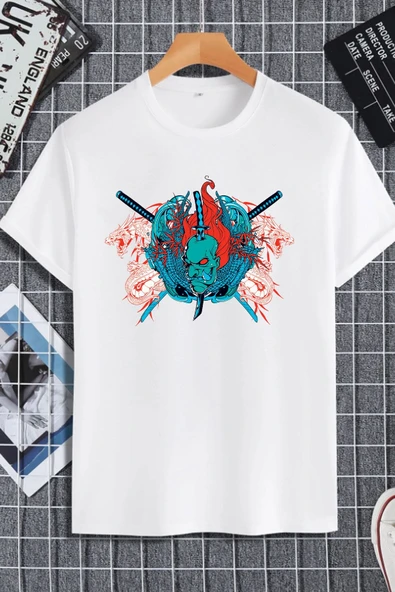 macklin Unisex Kadın Erkek Japon Kılıç Ejder Baskılı Oversize T-shirt