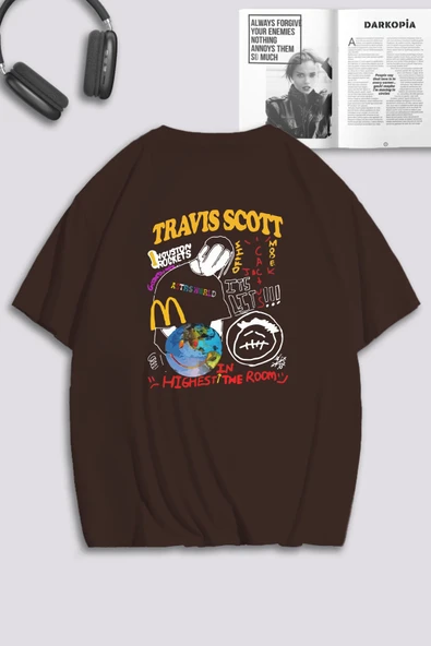 macklin Unisex Kadın Erkek Travis Scott Highest Özel Tasarım Baskılı Oversize T-shirt