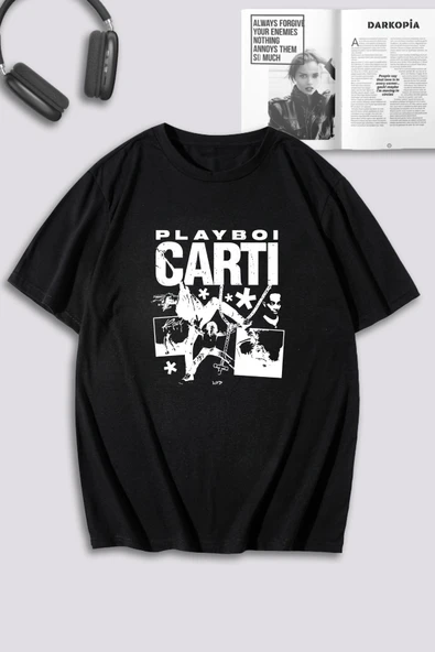 macklin Unisex Kadın Erkek Playboi Carti Baskılı Özel Tasarım Oversize T-shirt - 1