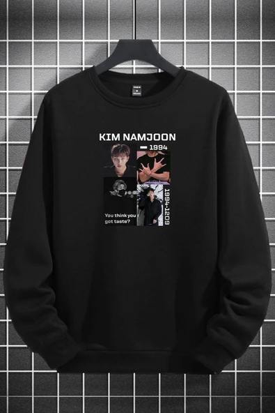 macklin Unisex Kadın Erkek Kim Namjoon Bts Baskılı Sıfır Yaka Siyah Sweatshirt