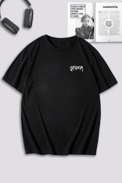 macklin Unisex Kadın Erkek Spider Ön Arka Baskılı Özel Tasarım Oversize T-shirt - 2