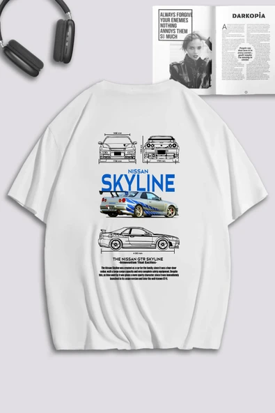 macklin Unisex Kadın Erkek Hızlı ve Öfkeli Skyline & Suki SIRT Baskılı Özel Tasarım Oversize T-shirt