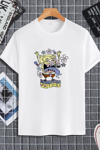 macklin Unisex Kadın Erkek Sünger Bob Karakter Baskılı Oversize T-shirt
