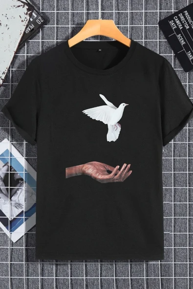 macklin Unisex Kadın Erkek Uçan Güvercin ( Özgürlük ) Baskılı Oversize T-shirt