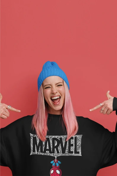 macklin Unisex Kadın Erkek Marvel Spiderman Özel Tasarım Baskılı Bisiklet Yaka Sweatshirt - 2