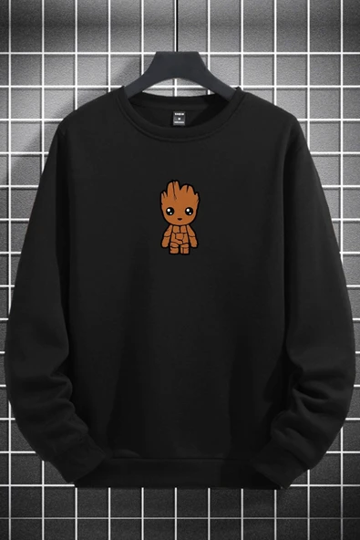 macklin Unisex Kadın Erkek Groot Baskılı Sıfır Yaka Sweatshirt - 1