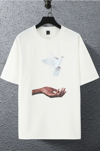 macklin Unisex Kadın Erkek Uçan Güvercin ( Özgürlük ) Baskılı Oversize T-shirt
