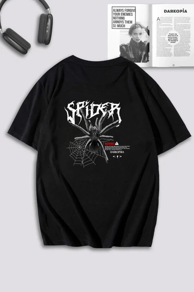macklin Unisex Kadın Erkek Spider Ön Arka Baskılı Özel Tasarım Oversize T-shirt
