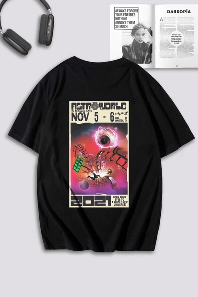 macklin Unisex Kadın Erkek Astroworld Baskılı Özel Tasarım Oversize T-shirt