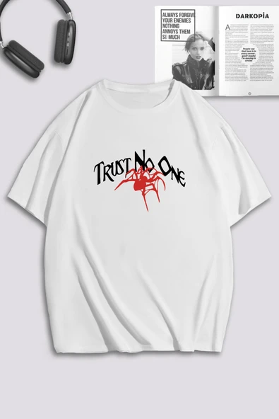 macklin Unisex Kadın Erkek Trust No One Spider Özel Tasarım Baskılı Oversize T-shirt