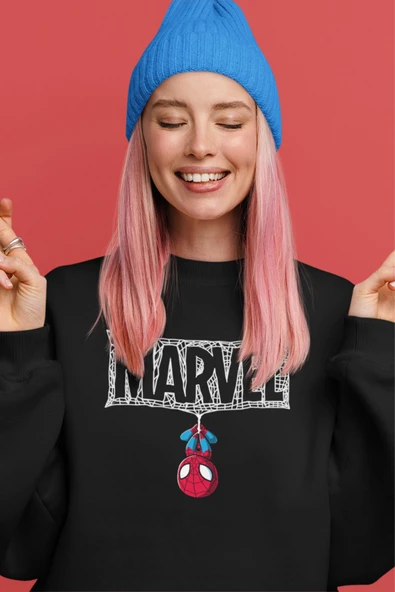 macklin Unisex Kadın Erkek Marvel Spiderman Özel Tasarım Baskılı Bisiklet Yaka Sweatshirt