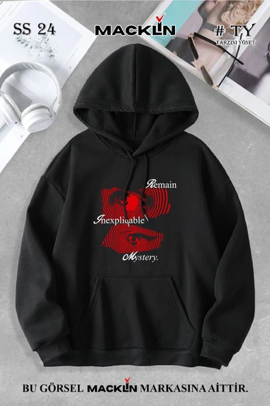 macklin Unisex Kadın Erkek Remain Eyes Özel Tasarım Baskılı Kapşonlu Sweatshirt - 1