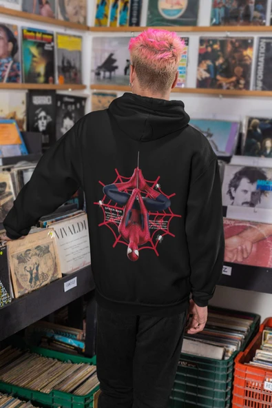 macklin Unisex Kadın Erkek  Spiderman TK Ön Arka Baskılı Özel Tasarım Baskılı Kapşonlu Sweatshirt