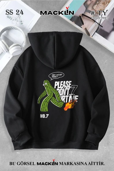 macklin Unisex Kadın Erkek Please Dont Hurt Me Cactus Özel Tasarım Baskılı Kapşonlu Sweatshirt - 1