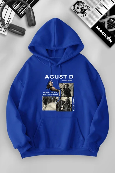 macklin Unisex Kadın Erkek Agust D BTS Özel Tasarım Baskılı Kapşonlu Sweatshirt