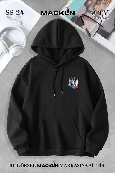 macklin Unisex Kadın Erkek High Five Özel Tasarım Baskılı Kapşonlu Sweatshirt - 2