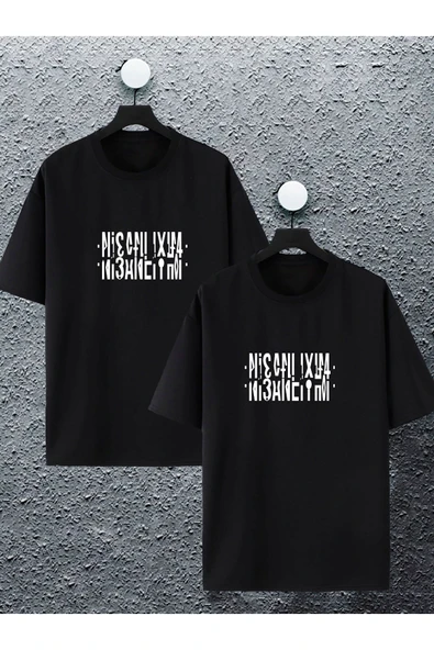macklin Unisex Kadın Erkek Nişanlıyım Yazılı Katlamalı Sevgili Çift Kombini Tasarım Oversize T-shirt 2'li