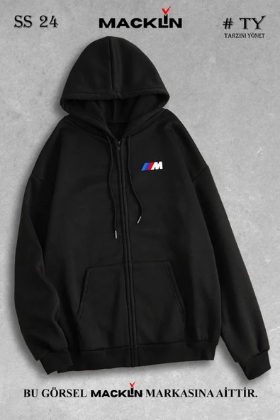 macklin Unisex Kadın Erkek Kapüşonlu M Power Logo Baskılı Fermuarlı Sweatshirt Polar Ceket