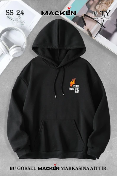 macklin Unisex Kadın Erkek Please Dont Hurt Me Cactus Özel Tasarım Baskılı Kapşonlu Sweatshirt - 2