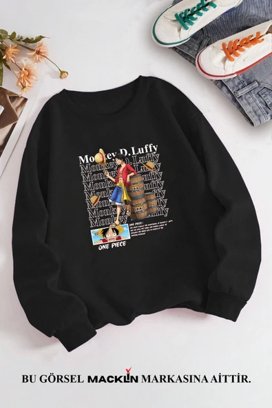 macklin Unisex Kadın Erkek Monkey D Luffy Anime  Özel Tasarım Baskılı Bisiklet Yaka Sweatshirt