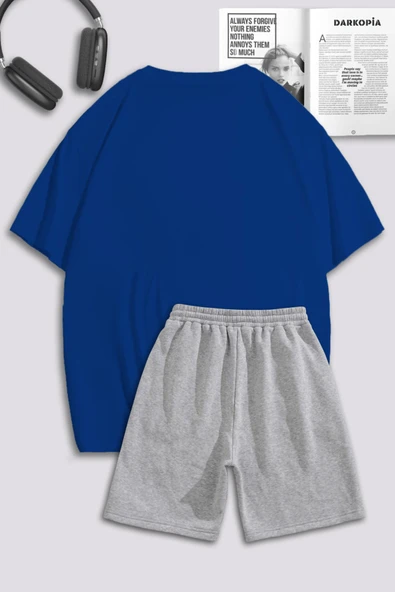 macklin Unisex Kadın Erkek Tom ve Jerry Çiçek Baskılı Özel Tasarım Oversize T shirt Ve Şort Eşofman Takımı - 2