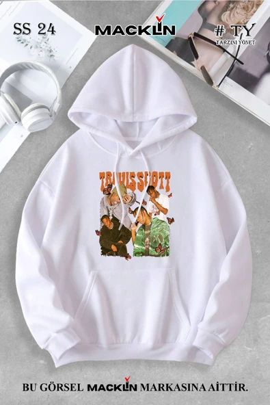 macklin Unisex Kadın Erkek Travis Scott Özel Tasarım Baskılı Kapşonlu Sweatshirt