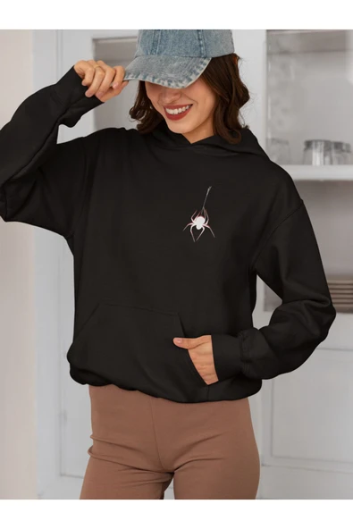 macklin Unisex Kadın Erkek Örümcek Ön Arka Baskılı Özel Tasarım Baskılı Kapşonlu Sweatshirt - 2