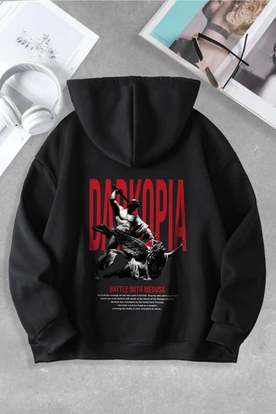 macklin Unisex Kadın Erkek Battle With Medusa Özel Tasarım Baskılı Kapşonlu Sweatshirt