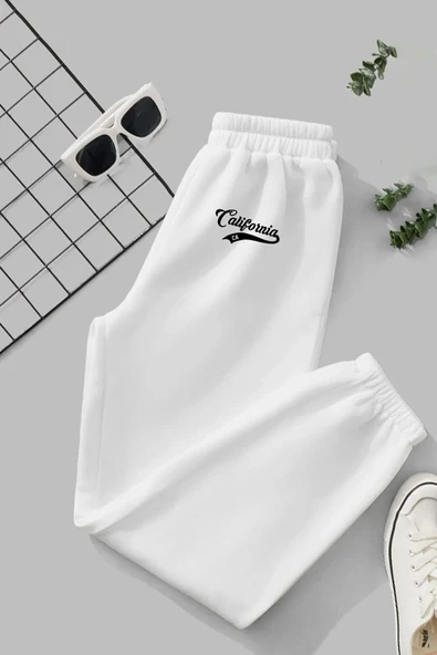 macklin Unisex Kadın Erkek California Baskılı Elastik Bel Ve Paça Termal Astarlı 3 İplik Jogger Eşofman Altı