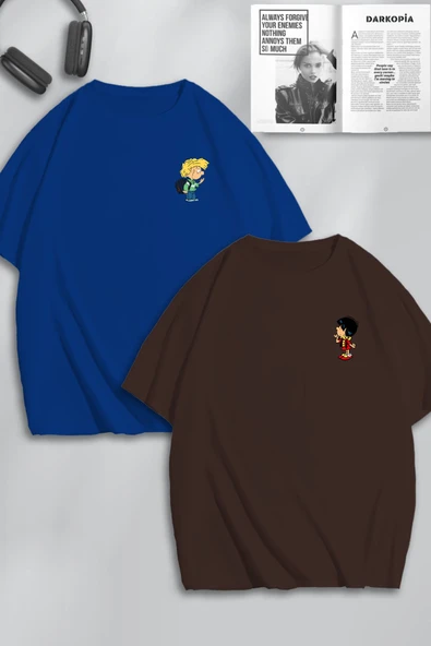 macklin Unisex Kadın Erkek Cedric ve Chen Baskılı Sevgili Çift Kombini Tasarım Oversize Tshirt 2'li