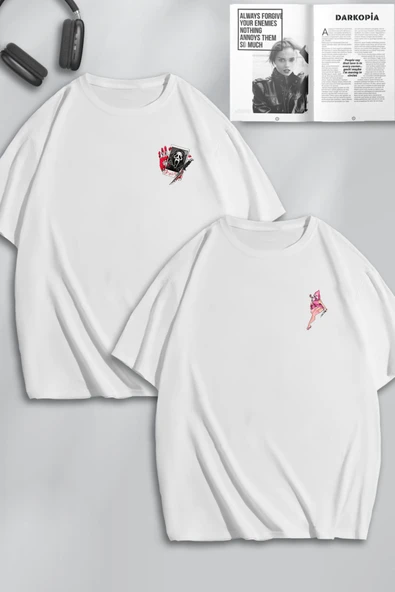 macklin Unisex Kadın Erkek Mr And Mrs Scream ( Çığlık ) Baskılı Sevgili Çift Kombini Oversize Tshirt 2'li