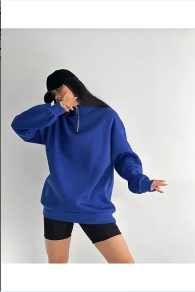 macklin Unisex Kadın Erkek Baskısız Yarım Fermuarlı Dik Yaka Basic Kazak - 2