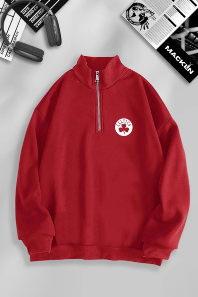 macklin Unisex Kadın Erkek Celtc Yarım Fermuarlı Dik Yaka Basic Kazak