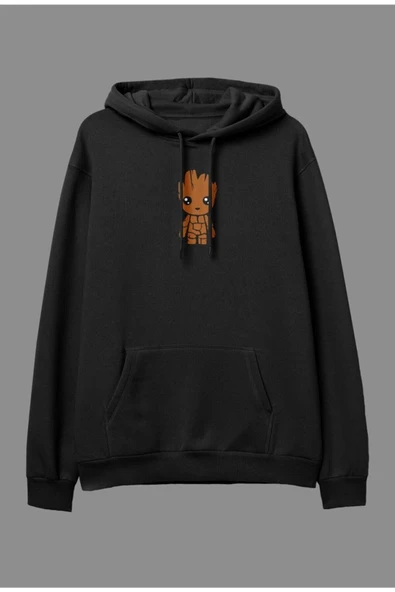 macklin Marvel Groot Karakter Tasarım Baskılı Kapüşonlu Sweatshirt Hoodie - 1