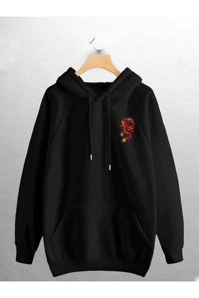 macklin Unisex Kadın Erkek Kırmızı Ejder Baskılı Sweatshirt