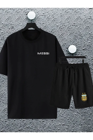 macklin Unisex Messi Arjantin Baskılı Oversize Tshirt Ve Şort Eşofman Takımı
