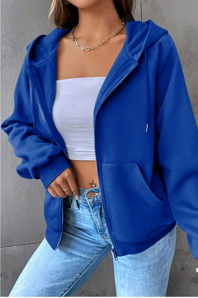 macklin Unisex Kadın Erkek Basic Kapüşonlu Fermuarlı Hırka Ceket